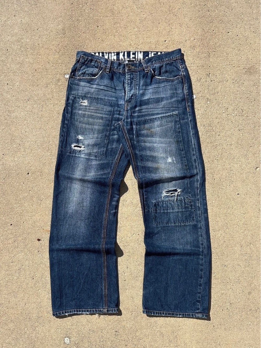 Vintage Calvin Klein patched Distressed Double Knee Jeans